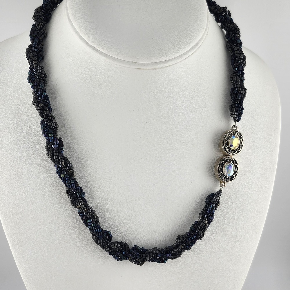 Torsade Hematite And Metallic Blue Color Bead Necklace‎